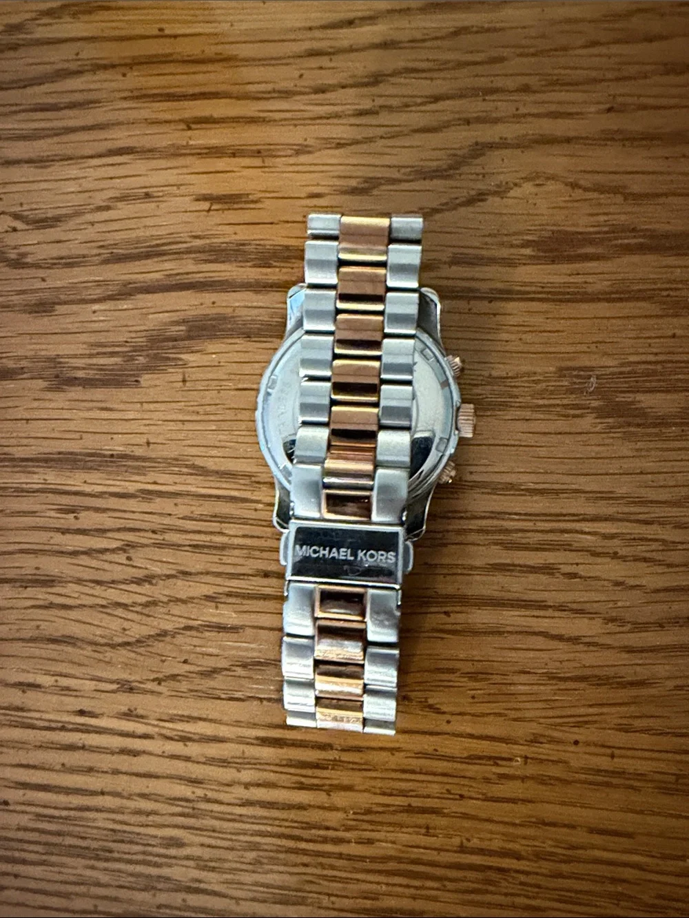 Michael Kors Silver and Rose Gold Women's Chronograph Bracelet Watch